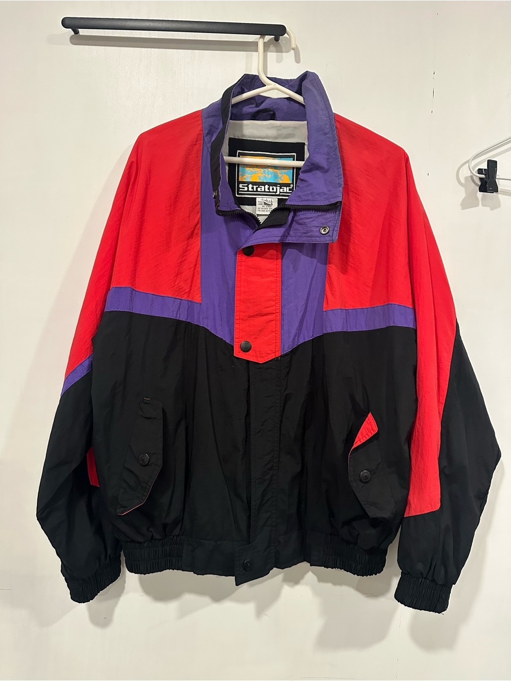 Men’s vintage Windbreaker Jacket — Black with Teal & Gold Accent